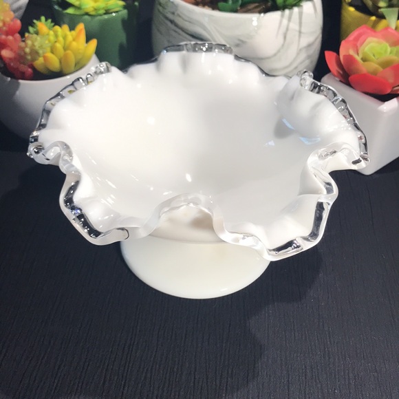 HTF 1950’s Vintage Fenton Art Glass Silver Crest Low Footed Pedestal Comport - Picture 2 of 6